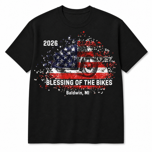 2026 Blessing of the Bikes Distressed Flag Tee