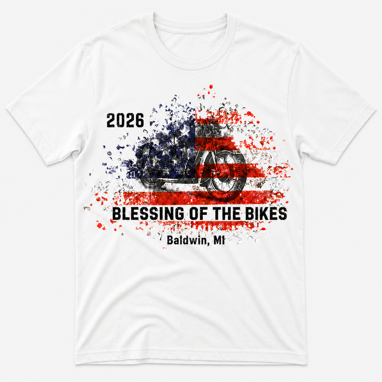 2026 Blessing of the Bikes Distressed Flag Tee